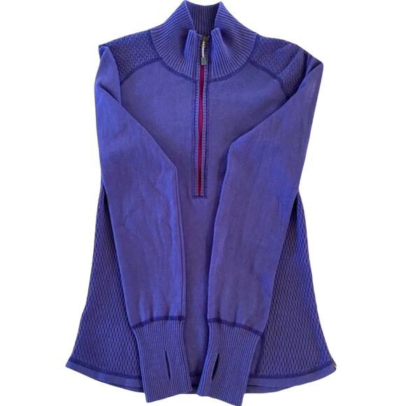 VTG EDDIE BAUER 1/2 Zip Pullover Knit Mock Neck‎ Sweater SZ S Purple Blue Preppy - Picture 5 of 8